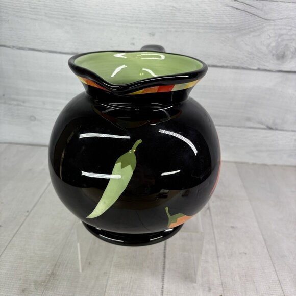 THE MAIN INGREDIENTS Black Ceramic Red Orange Green Chili Peppers 3.5Qt Pitcher - Picture 5 of 16